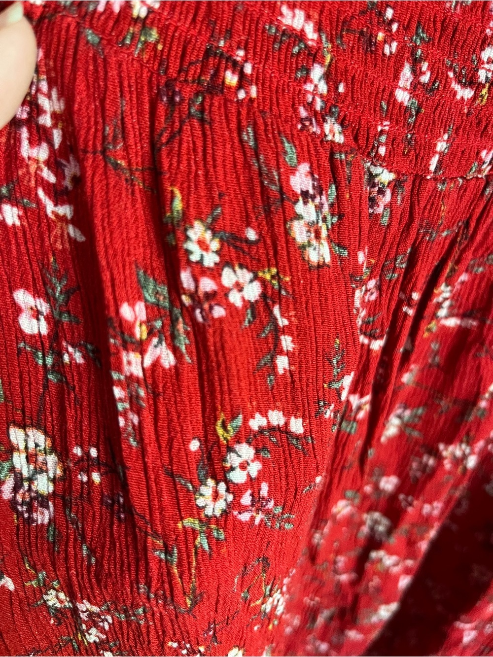 Aeropostale Red Floral Smocked On or Off The Shoulder Maxi Dress Sz Large - Picture 7 of 12
